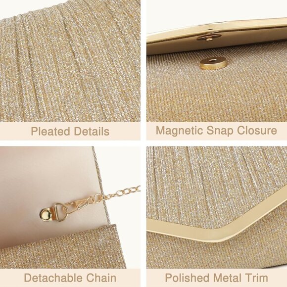 Versatile Gold Glitter Crossbody Pouch for Weddings and Cocktail Parties - Picture 3 of 6